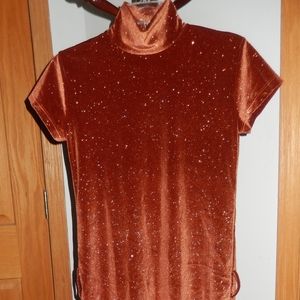 Mockneck knee-length burnt orange dress